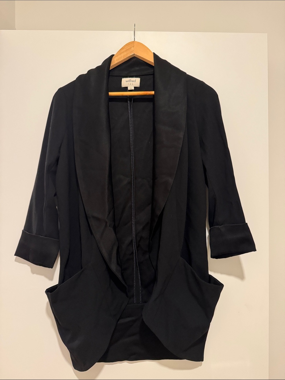 Wilfred Black Open Satin-Trim Blazer